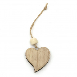 3D καρδιά, ξύλινο διακοσμητικό κρεμαστό 56x61x14 mm φυσικό -1 τεμάχιο
