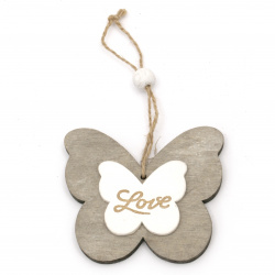 Butterfly wooden figure 100x88x7 mm with the inscription LOVE gray and white - 1 pieces
