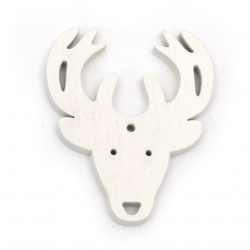 Wooden Pendant Deer head 46x55x5 mm hole 2.5mm white - 6 pieces