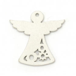 Christmas Wooden Angel figures 50x50x2 mm hole 3 mm white - 6 pieces