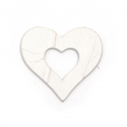 Wooden Figurine for coloring  heart 50x46x2 mm white - 6 pieces