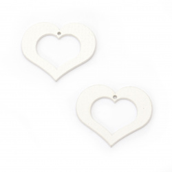 Διακοσμητική καρδιά από ξύλο για χρωματισμό  50x47x2 mm τρύπα 2 mm λευκό -6 τεμάχια 