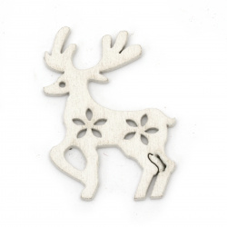 Christmas Wooden Deer figures 44x47 mm white - 6 pieces