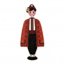 Wood Charm, Boy with Folk Costume / 70x30x2 mm, Hole: 2 mm - 5 pieces
