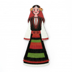 Decorative Wood Pendant / Girl with Traditional Dress / 70x30x2 mm, Hole: 2 mm - 5 pieces