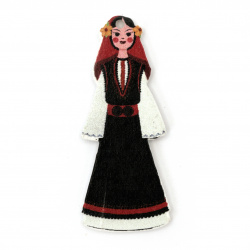 Ξύλινο κρεμαστό κορίτσι με παραδοσιακή φορεσιά 48x20x2 mm τρύπα 1,5 mm -10 τεμάχια