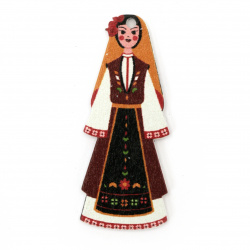 Wood Figure, Girl in Traditional Dress / 48x20x2 mm, Hole: 1.5 mm - 10 pieces