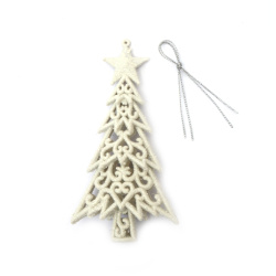 Christmas Tree Pendant / 70x130 mm / White with Glitter - 2 pieces