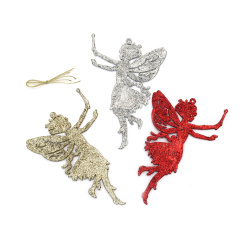 Christmas Fairy Pendant / 90x140 mm / Assorted Colors with Glitter - 3 pieces