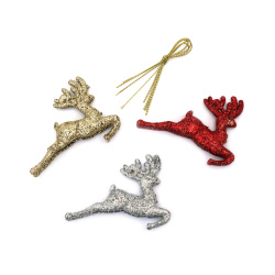 Christmas Deer Pendant / 52x72 mm / Assorted Colors with Glitter - 4 pieces