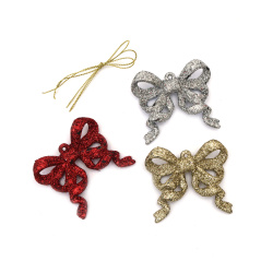 Christmas Ribbon Pendant / 60x55 mm / Different Colors with Glitter - 3 pieces