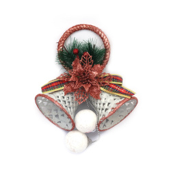 Christmas Decoration - Bells with Rose Gold, Glitter and Fabric Ribbon
