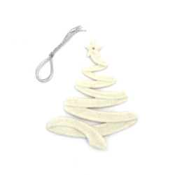 Christmas Decoration - White Glitter Christmas Tree, 90x110 mm - Set of 3 Pieces