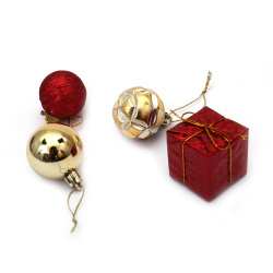 Set cadouri bile decoratiuni de Craciun 30 mm culoare rosu si auriu - 30 bucati