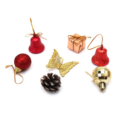 Set of Christmas Decorations - Balls, Gifts, Bells, Pine Cones, Butterflies / 20 mm - 42 pieces