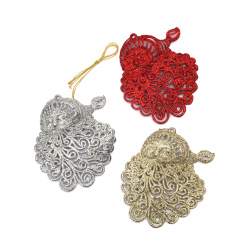 Christmas Santa Claus Pendant /  90x110 mm / Different Colors with Glitter - 3 pieces