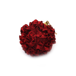 Curly Christmas Ball / 80 mm / Red with Glitter - 3 pieces