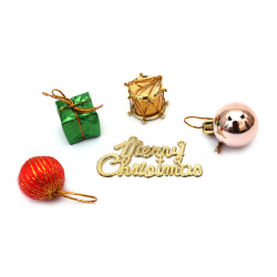 Set of Christmas Decoration: Balls, Gifts and Drums / 20 mm /  Different Colors - 12 pieces