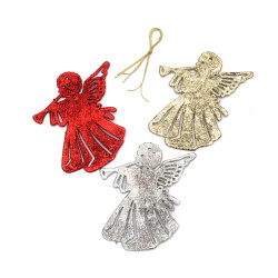 Christmas Angel Pendant / 90x100 mm / Different Colors with Glitter - 3 pieces