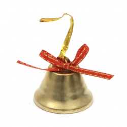 Metal Bell for DIY Christmas decoration 32x32 mm color gold with ribbon - 12 pieces