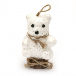 Αρκουδάκι χριστουγεννιάτικο στολίδι 85x55 mm λευκό με κασκόλ