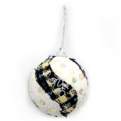 Glob de Crăciun din material textil, paiete, paiete 56 mm culoare albă, albastru -6 bucăți