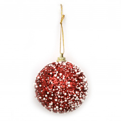 Χριστουγεννιάτικη μπάλα 56 mm με χρυσόσκονη κόκκινο, λευκό -6 τεμάχια