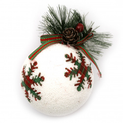 Χριστουγεννιάτικη μπάλα με κλωνάρια και κουκουνάρα 77 mm χιονονιφάδα -3 τεμάχια