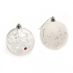 White and Transparent Christmas Balls for Decoration, 78 mm - 6 Pieces