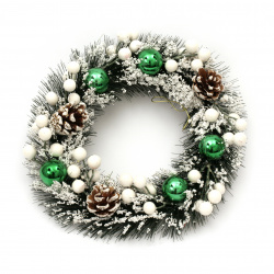 Christmas Wreath for Decoration with Green Ornaments, 25 cm