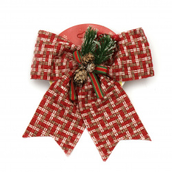Χριστουγεννιάτικη κορδέλα για διακόσμηση από λινάτσα καρώ κόκκινη 180x190 mm