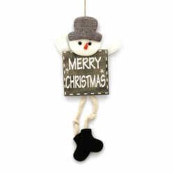 Коледна украса снежен човек с табелка Merry Christmas 13x37 см