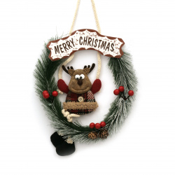 Christmas Wreath Reindeer with "Merry Christmas" Sign, 28x37 cm