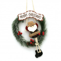 Christmas Wreath Santa Claus with "Merry Christmas" Sign, 28x37 cm