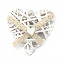 Wooden Heart with Decoration, 145x146x50 mm, White Color