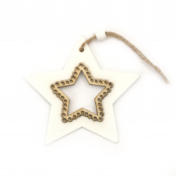 Дървена звезда 104x5 мм цвят бял