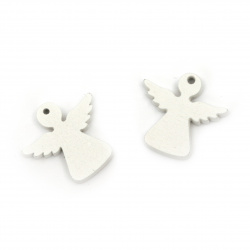 Wooden Angel Pendant / 28x30x4.5 mm, Hole: 2 mm / White - 10 pieces