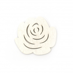 Wooden Rose Figure, 50x46x3 mm, White Color - 10 Pieces