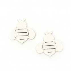 Wooden Bee Figure, 40x40x2.5 mm, White Color - 10 Pieces