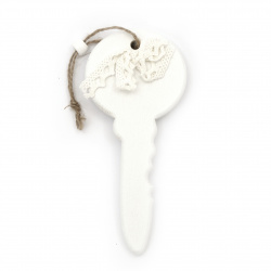 Wooden Key - Pendant, 150x68x9 mm, White Color