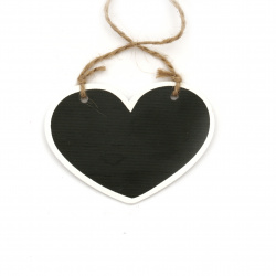 Heart-Shaped Wooden Plaque, 84x70x2.5 mm, Black Color - Pack of 4