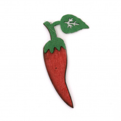 Decorative Peppers with Leaf, made of Felt and Wood, 50x26x2 mm - Pack of 5