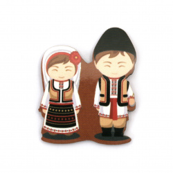 Flat Plywood Figure, Boy and Girl with Folk Costumes / 37x30x2 mm - 4 pieces
