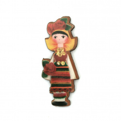 Traditional Plywood Figure, Girl in Folk Dress / 45x18x2 mm - 4 pieces