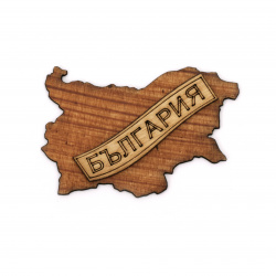 Wooden decorative figure - map of Bulgaria with inscription, 70x48 mm, wood stain - 4 pieces