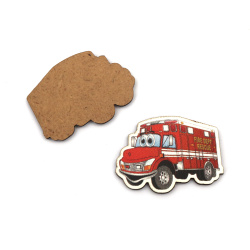 Fire truck made of MDF for decoration 46x33 mm - 2 pieces