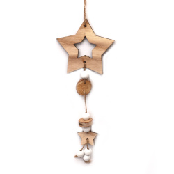 Wooden Decoration CHRISTMAS STAR, 11.5x30x0.5 cm, natural - 1 piece