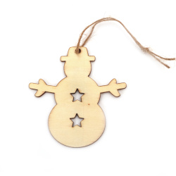 Christmas Wooden Pendant for Decoration, Snowman 85x82x2 mm, with rope