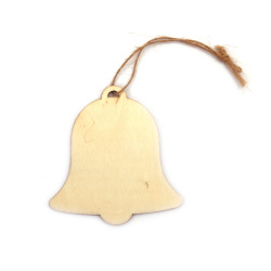 Christmas Wooden Pendant for decoration, Bell 80x76x2 mm, with rope