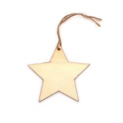 Christmas Wooden Star Pendant for decoration 82x84x2 mm, with rope